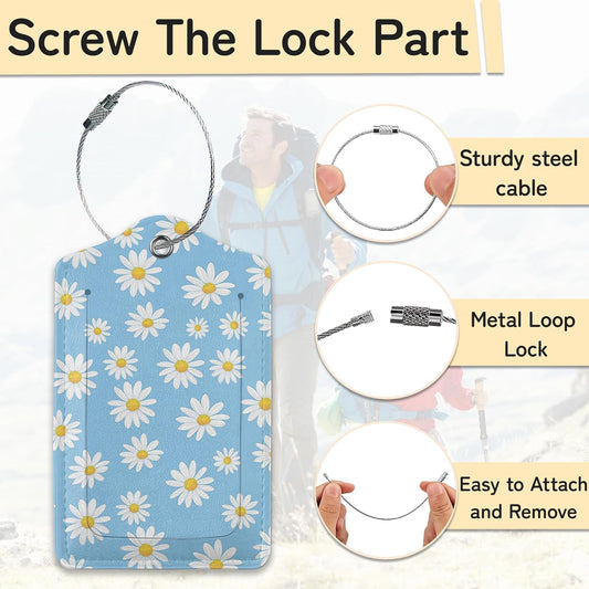 3 PCS Vintage Groovy Flowers Luggage Tags,Suitcase Tags Privacy Cover ID Label with Stainless Steel Loop and Address Card for Travel Bag Suitcase