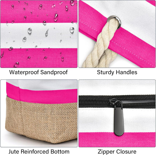 Becokan Beach Bag Initial Beach Tote with Makeup Bag for Travel Work Storage Personalized Birthday Gifts for Women Her