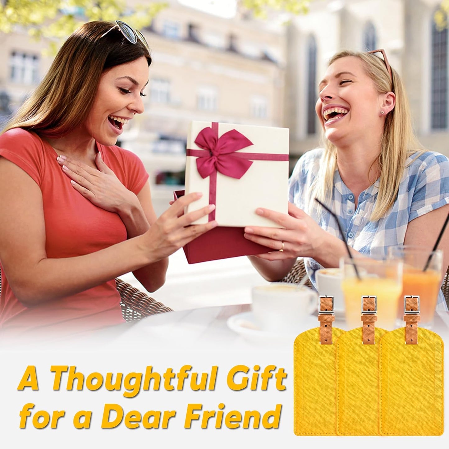 3 Pack Luggage Tags for Suitcases, TSA Approved Bag Tags, Baggage Tags with Privacy Protection, Travel Essentials Luggage Accessories, Yellow & Brown