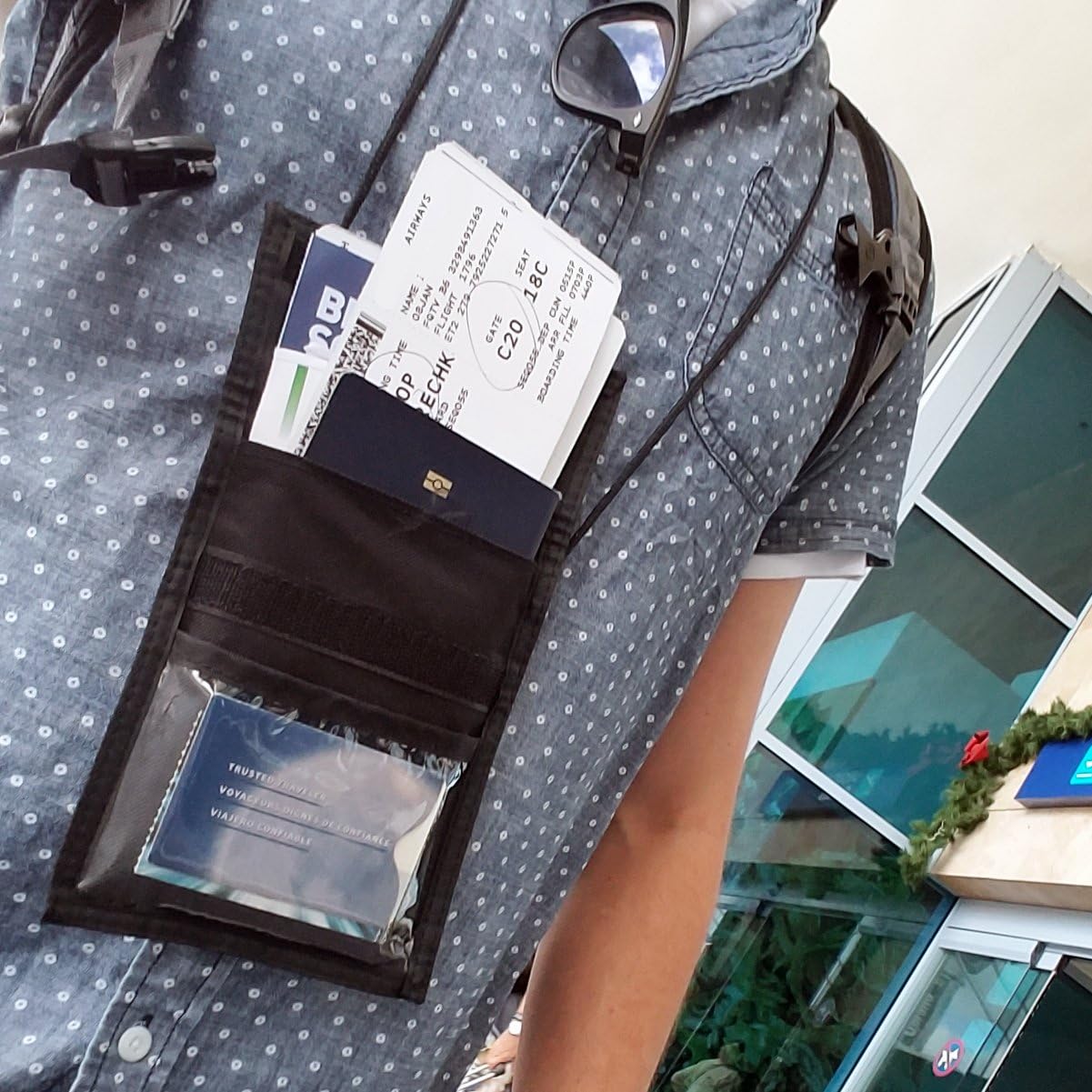 Specialist ID 2 Pack - Travel Passport Wallet - 4 x 3 Display Window - Adjustable Lanyard w/Pen Slots and 3 Pockets for Money, Ticket, Document (Black)