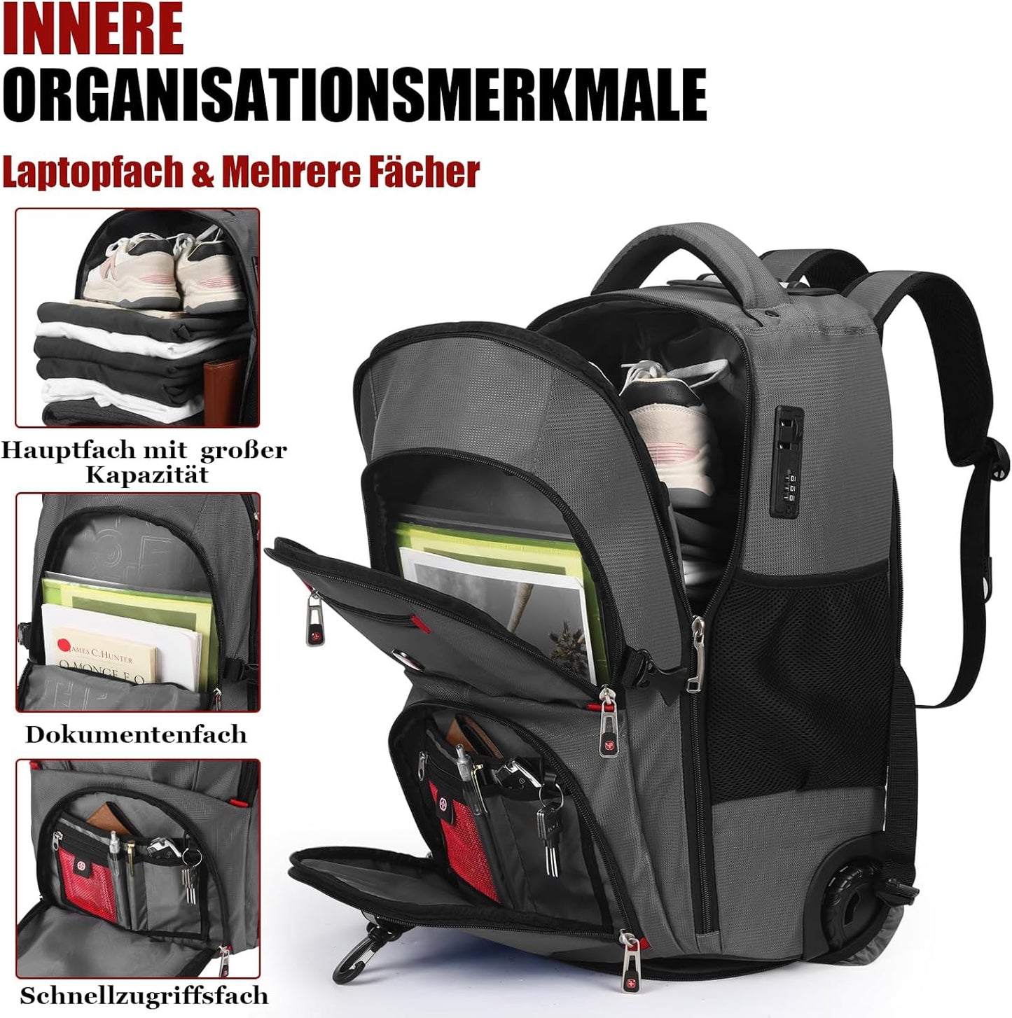 star cloud 21x14x9 Rolling Backpack with Wheels - Water-Resistant, 17.3" Laptop Compartment, Ideal Carry-On for Overnight Travel, College, Work - Wheeled Business Backpack for Adults