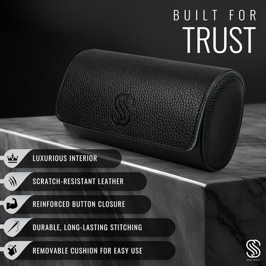 2 Watch Travel Case for Men – Sleek Faux Leather Organizer for Smart & Luxury Timepieces - Portable Travel Watch Storage Box - Ideal Gift for Men with Premium Gift box (Black & Grey)