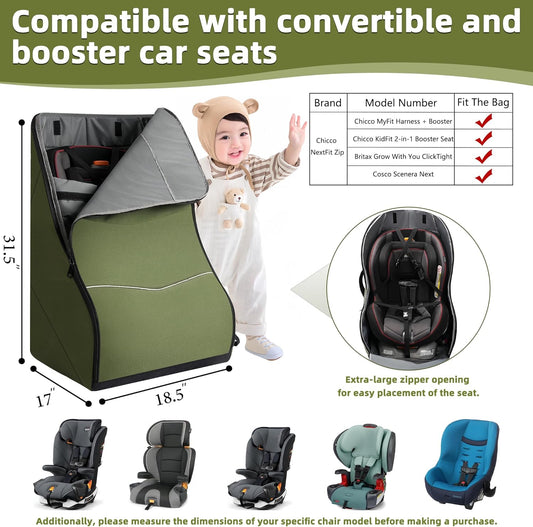 Padded Car Seat Travel Bag for Airplane – Waterproof Heavy Duty Carseat Backpack for Airport – Fits Infant, Convertible & Booster Seats – Airline Approved Travel Car Seat Cover