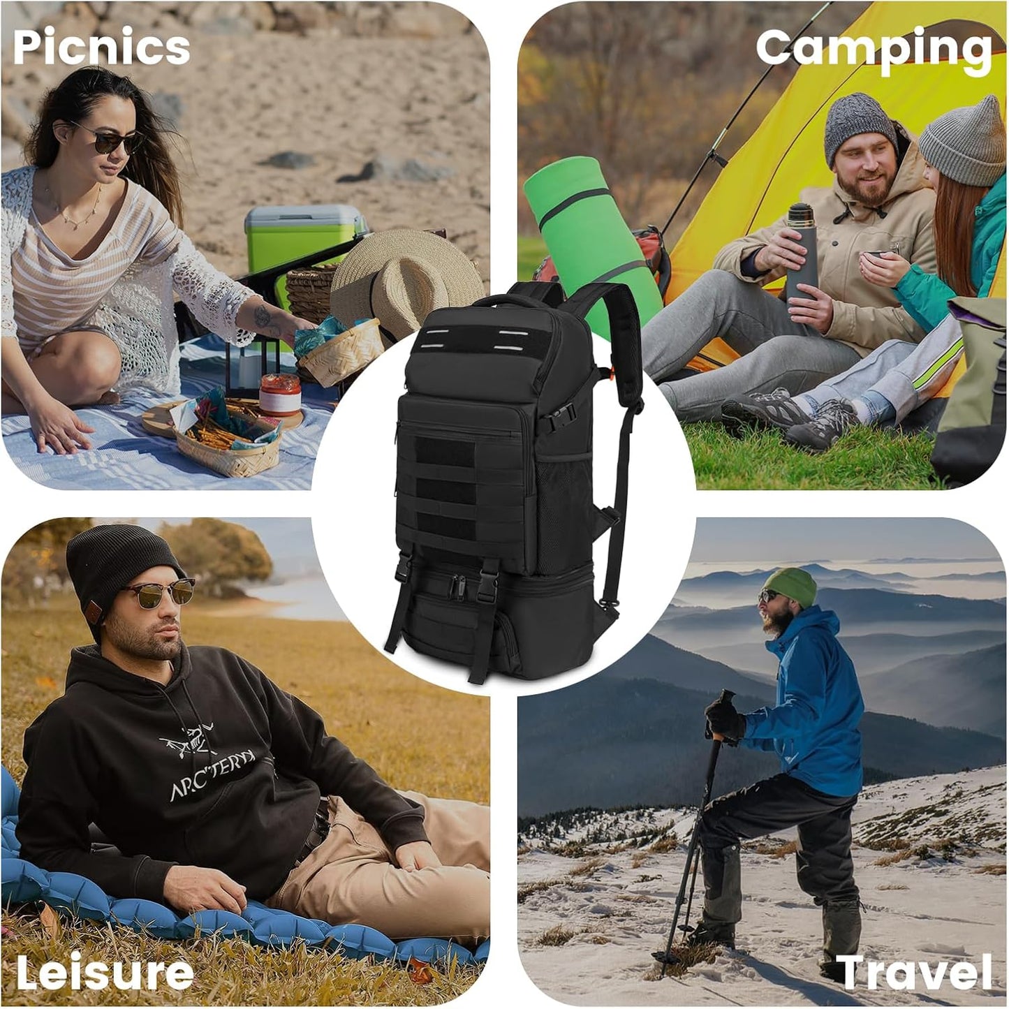 Lunch Backpack, Insulated Cooler Backpack Removable Lunch Box for Men Women, 15.6 Inches RFID Blocking Laptop Backpack Lunch Bag for Work Travel Black