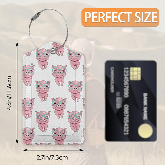 2 Pcs Luggage Tags for Suitcase,Cute Pig with Heart Luggage Tag Name Id Labels with Privacy Cover for Travel Backpack Women Men