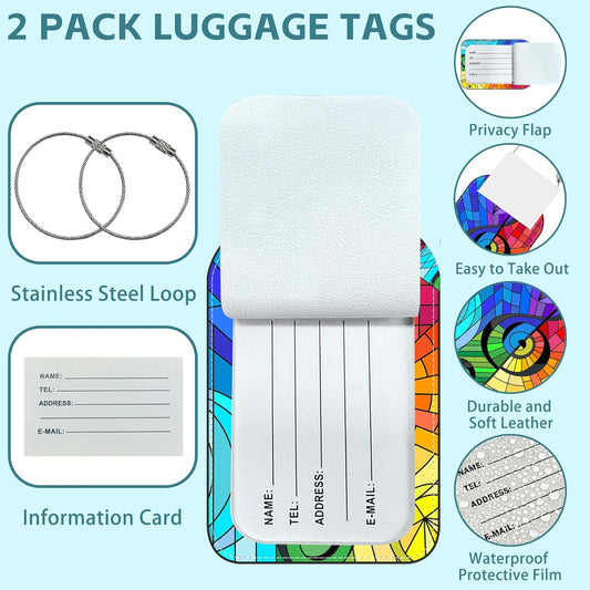 Treble Clef Luggage Tag for Suitcase Set of 2 PU Leather Cute Luggage Tags with Stainless Metal Loop ID Label Privacy Flap Suitcase Tags for Women and Men Travel