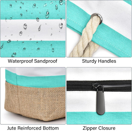 Becokan Beach Bag Initial Beach Tote with Makeup Bag for Travel Work Storage Personalized Birthday Gifts for Women Her