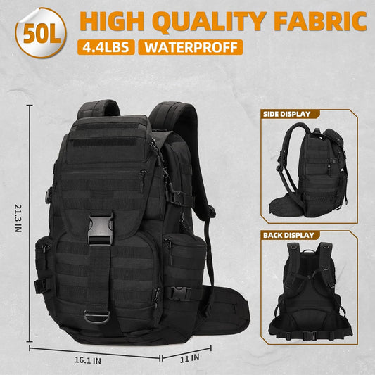 50L Military Tactical Backpack Hiking Waterproof Backpack Large Military Pack 3 Day Assault Pack Molle Bag Rucksack