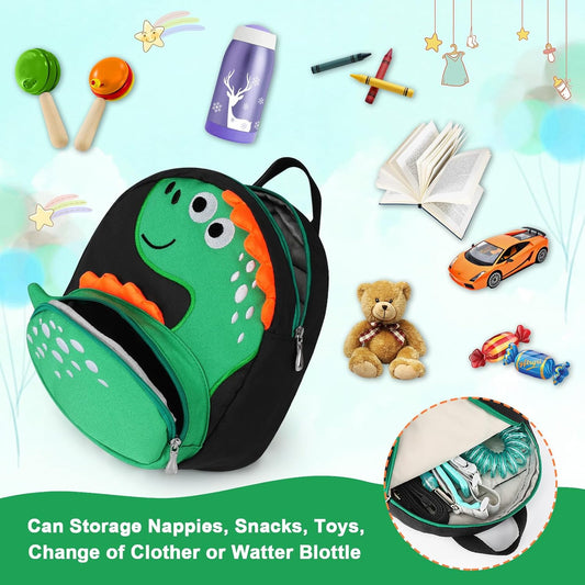Accmor Toddler Harness Backpack Leash + Black Anti Lost Wrist Link, Cute Dinosaur Kids Backpack with Wristband Tether Strap, Mini Child Backpack Protection Leashes for Boys Girls Aged 1-3 Years