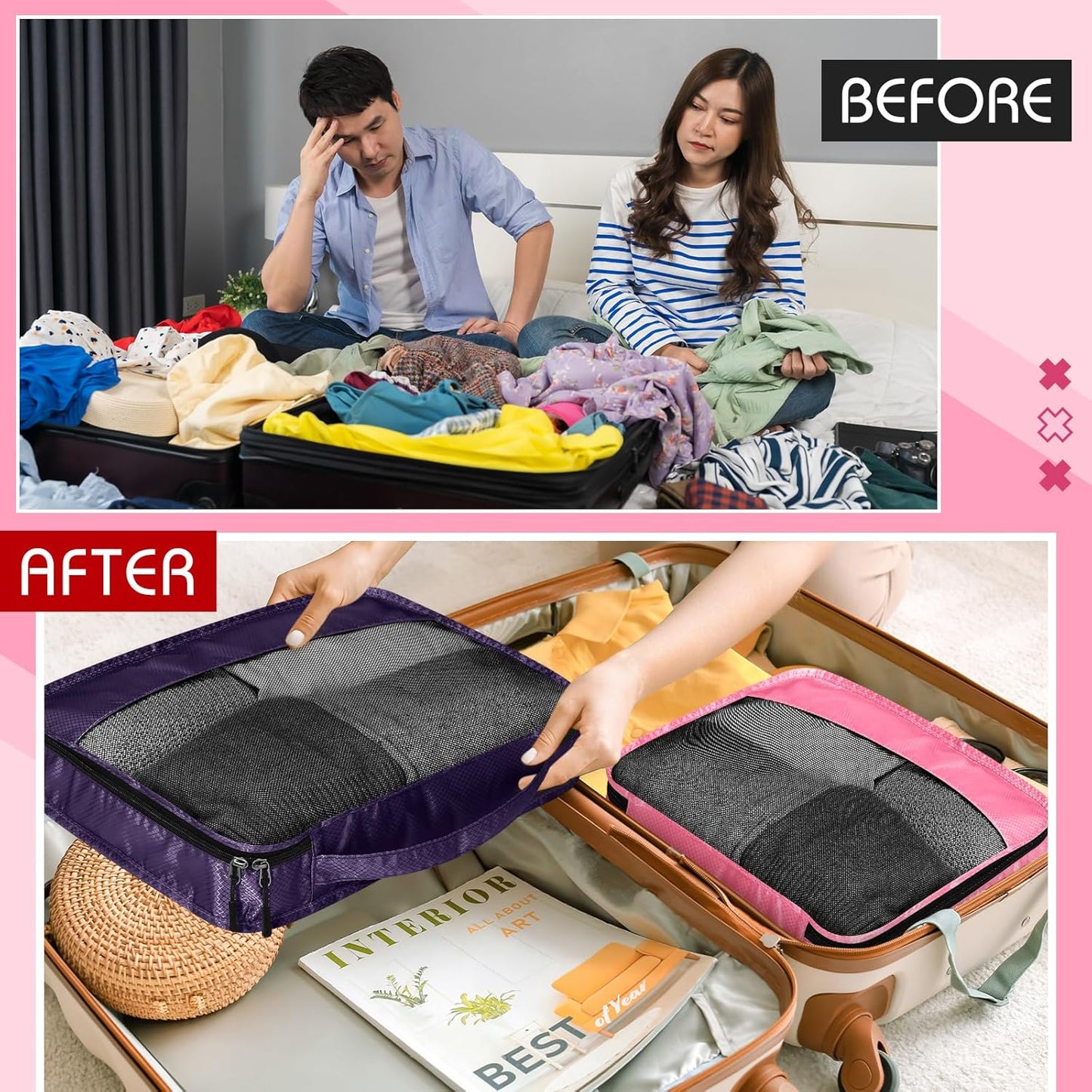5 Pcs Packing Cubes for Suitcase Large Travel Cubes Carry on Luggage Organizer Bags for Clothes Accessories(Mixed,Purple)