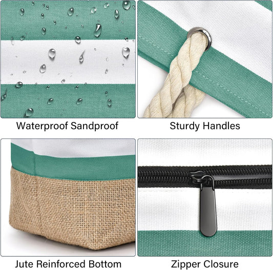 Becokan Beach Bag Initial Beach Tote with Makeup Bag for Travel Work Storage Personalized Birthday Gifts for Women Her