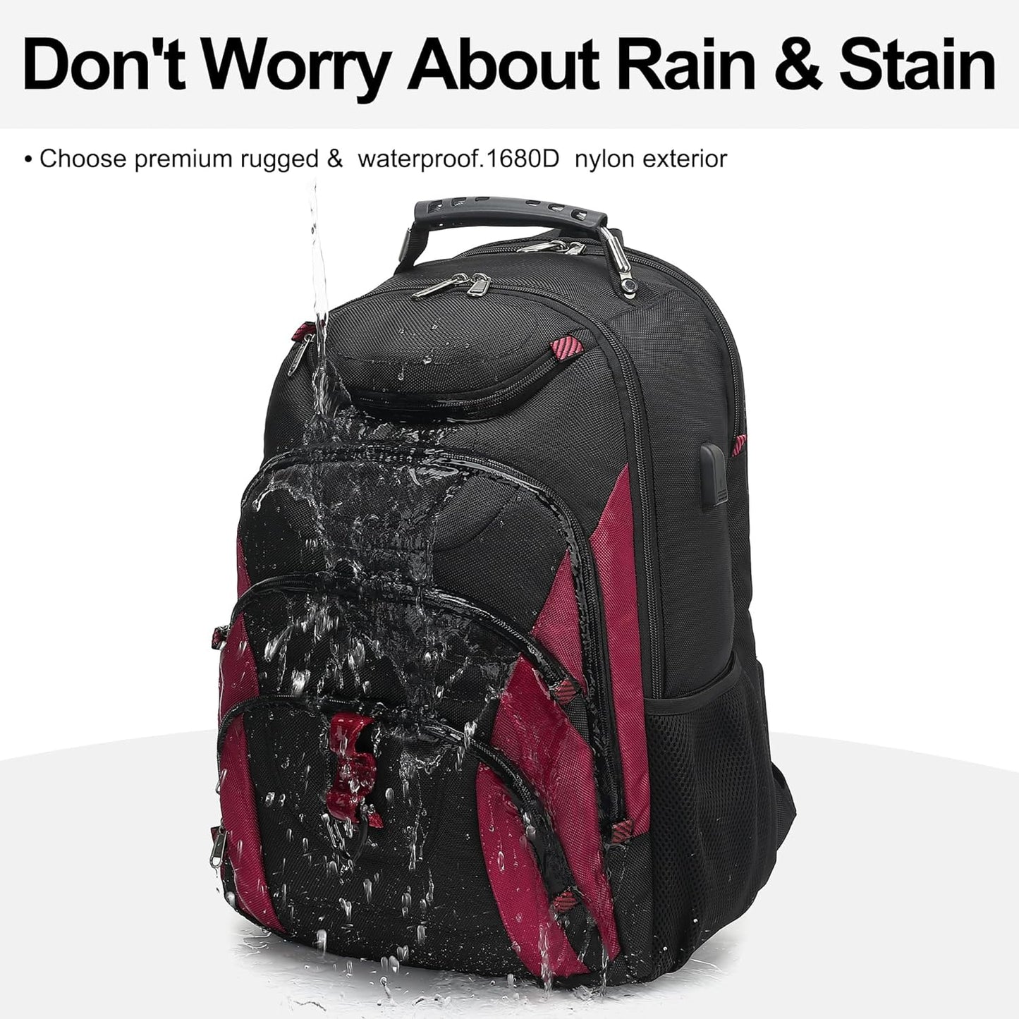 Boavan Laptop Backpack for men, 17.3 inch Laptop Bag with USB Port, Waterproof Travel Work Backpack Purse, Anti-Theft Teacher Nurse Doctor Casual Bookbags Office Business backpack,Black&Russet Red