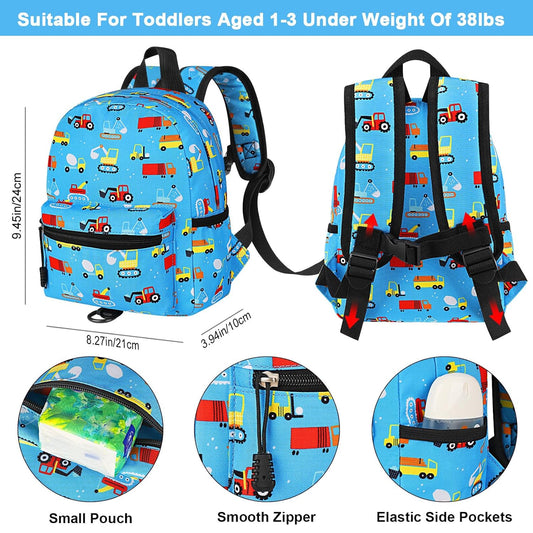 Accmor Toddler Backpack with Leash, Baby Backpacks with Anti Lost Wrist Link, Cute Mini Kids Backpack Leash Walking Harness for Travel, Small Excavator Backpack Tether for Boys Girls 1-3 (Light Blue)