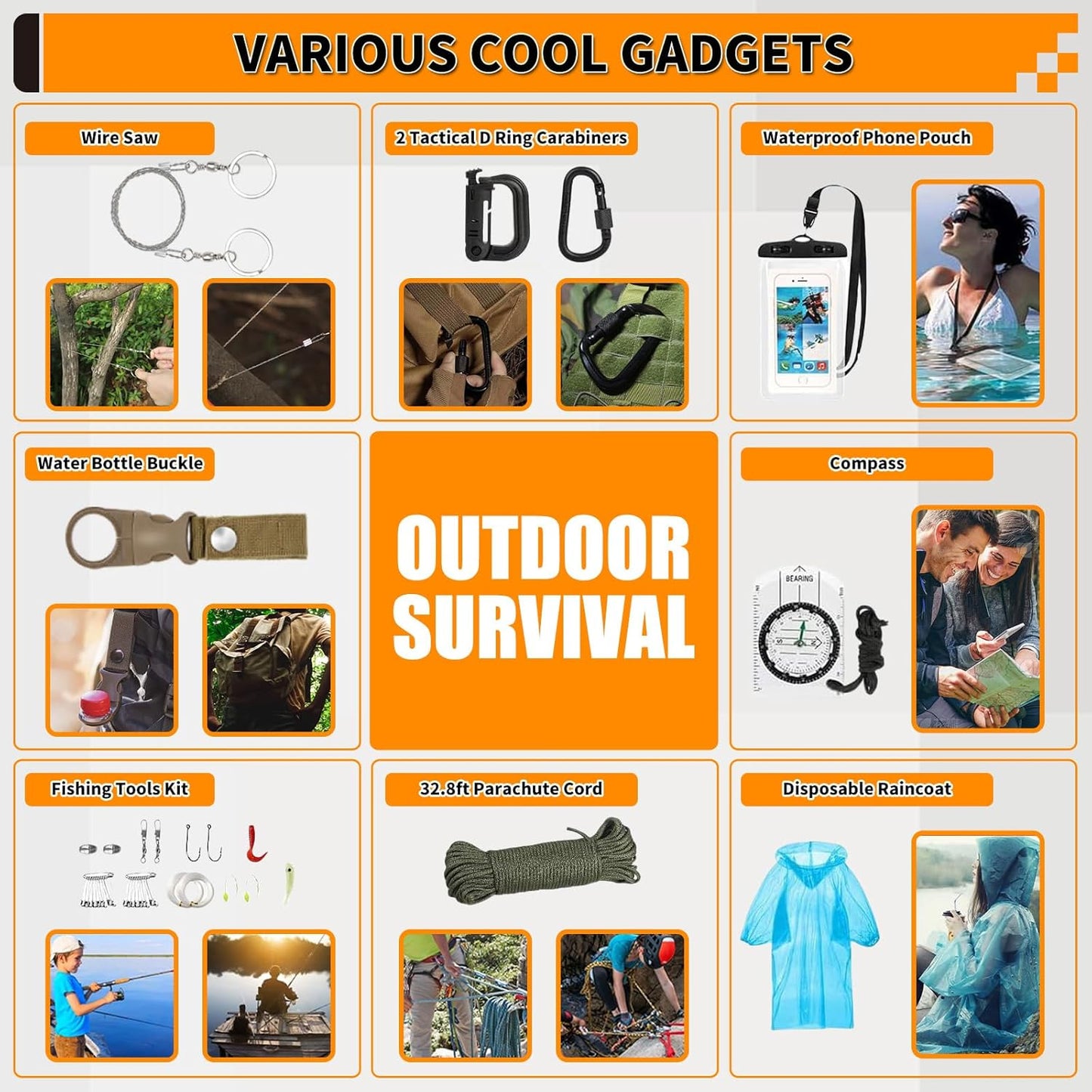 Survival Kit, Gifts for Men Women Teen Boys, 252 pcs Survival Gear and Equipment Mini First Aid Kit for Car Home, Emergency Kit with Molle System for Earthquake, Outdoor Adventure, Car Travel