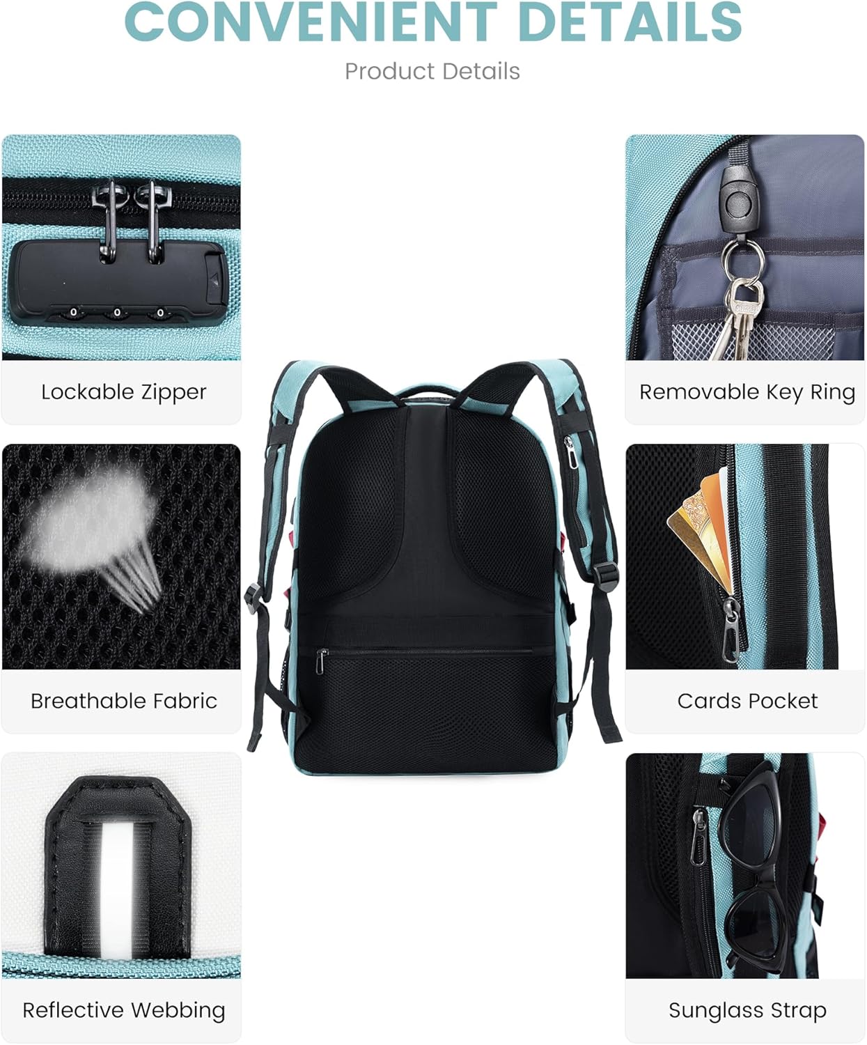 LOVEVOOK Travel Laptop Backpack Waterproof Anti Theft Backpack with Lock and USB Charging Port Large Computer Business Backpack for Women College Backpack (17 inch,Paleturquoise & White