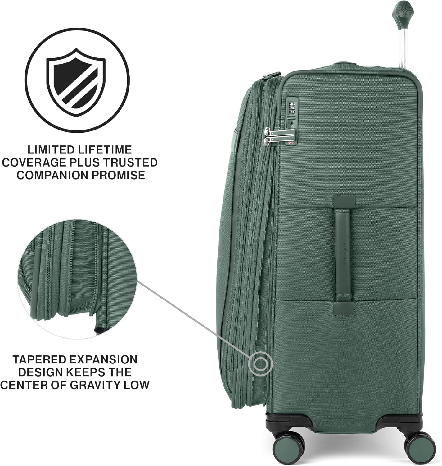 Travelpro VersaPack+ Lightweight Softside Expandable Checked Luggage, 8 Spinner Suitcase, TSA Lock, Men and Women, Checked Large 29-Inch, Desert Sage Green