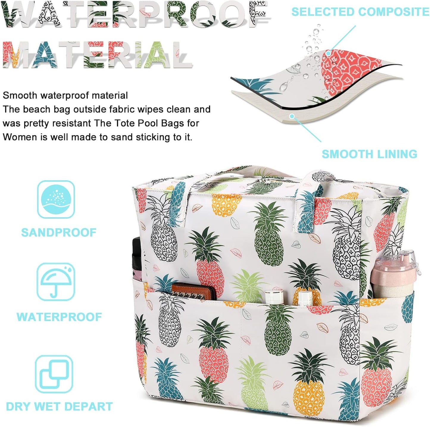Waterproof Beach Tote Pool Bags for Women Ladies Extra Large Gym Tote Carry On Bag With Wet Compartment for Weekender Travel