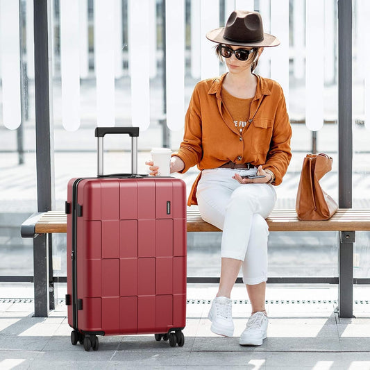 SHOWKOO Luggage Sets 3 Piece Hardside Expandable Lightweight PC Suitcase Sets with Double Spinner Wheels TSA Lock, Wine Red