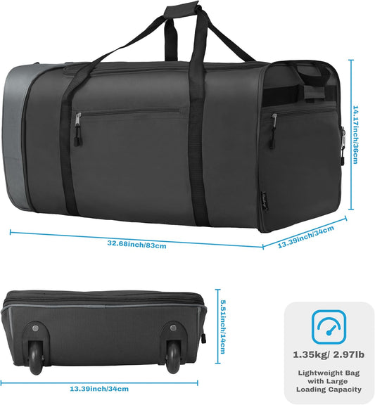Finnhomy 100L Foldable Rolling Duffel Bag with 2 Wheels, Light Weight Travel Duffel bag with Large Loading Capacity, 32 inch Rolling Duffel bag with Shoulder Strap for Travel Camping Sports