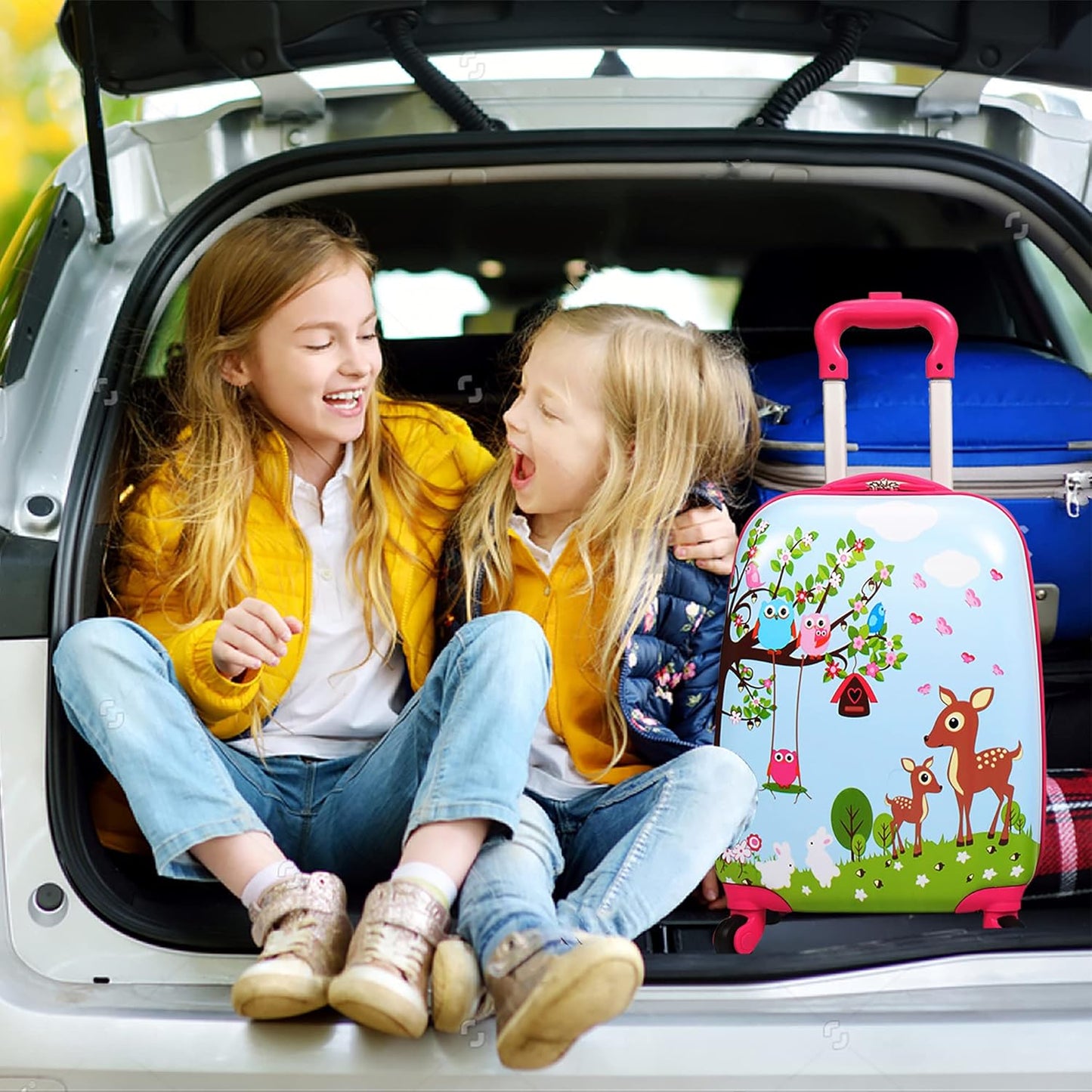 Sandinrayli Kid Luggage Set, 12” Backpack & 16” Kid Carry on Suitcase with Spinner Wheels, Travel Rolling Luggage for Girl