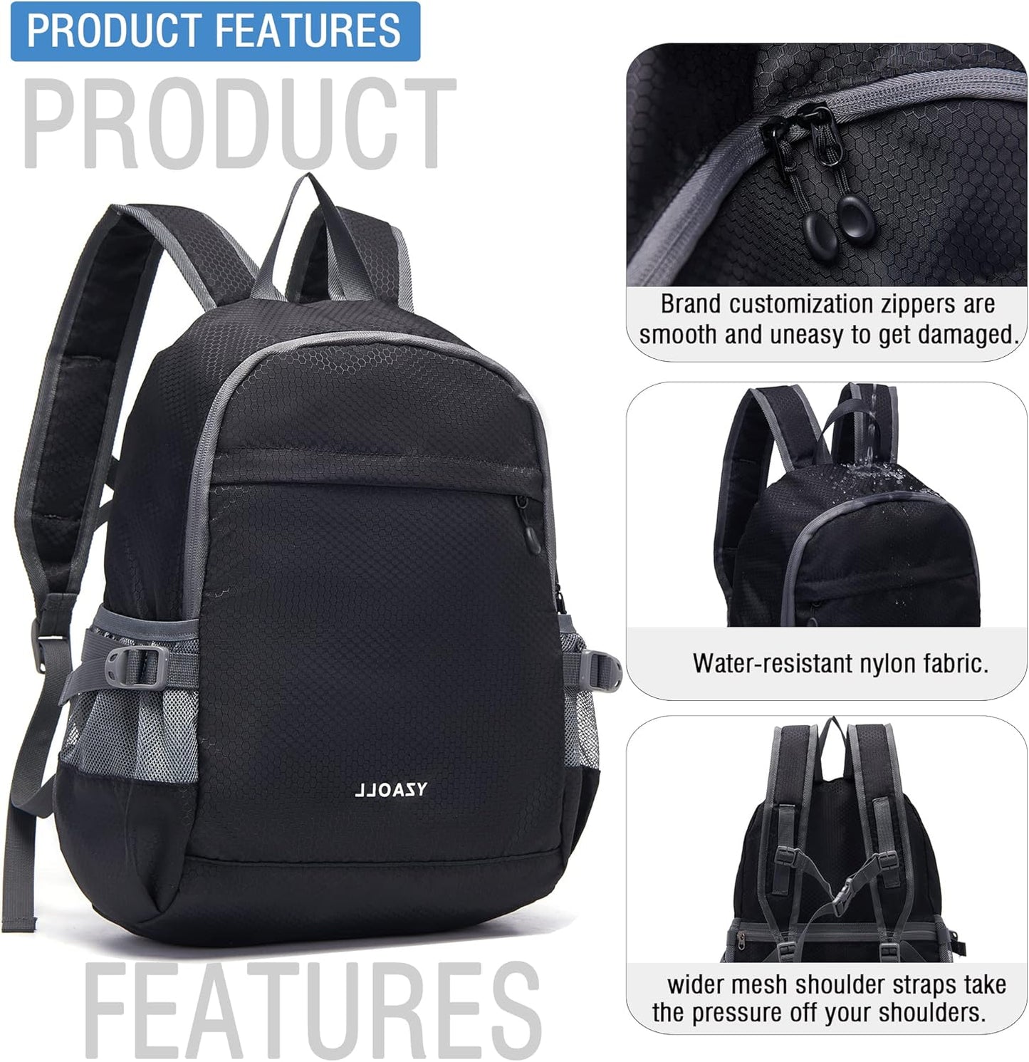 YZAOLL Small Lightweight Packable Hiking Backpack, 20L Hiking Backpack Day Pack for Women Men Travel Camping Vacation,Black