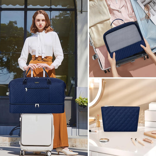 Weekender Bag for Women, Travel Duffel Bag Carry On Overnight Bag with Shoe Compartment Large Nylon Travel Weekend Tote Bag