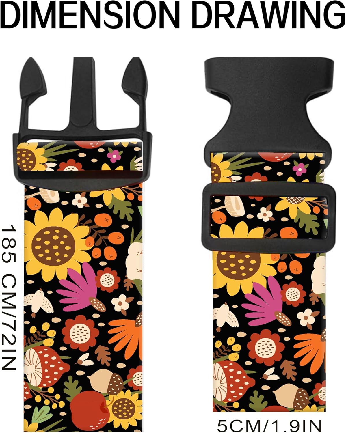 Luggage Straps for Suitcases, Adjustable Travel Belt, Durable Wide Luggage Strap, Cute Suitcase Strap Identifiers with Buckle, Bag Straps for Luggage, Cute Boho Mushrooms