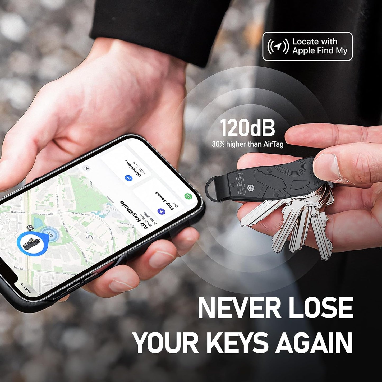 Air Keychain, Key Organizer Works with Apple Find My, Built-in airtag Chips, Holds 2-6 Keys, Car Key Chains with GPS Tracker, Key Finder, Minimalist Key Holder for Men and Women, (iOS Only) (Black)