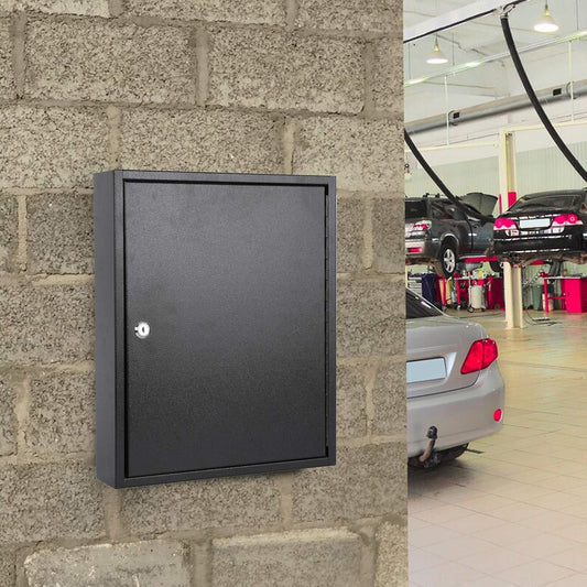 KYODOLED Key Storage Lock Box with Key, Locking Key Cabinet, 100 Key Management Wall Mount with Key Lock, Key Hooks & Tags Key Labels, 3.1" D x 17.1" W x 14.1" H (Black 100 Key)