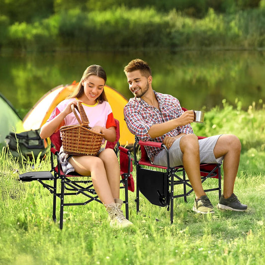 VINGLI Camping Chairs, Directors Chair, Camping Chair with Side Table & Carry Bag,Heavy Duty Camping Chairs for Adults, Portable Folding Camping Chair, Pocket for Beach, Fishing,Trip,Picnic,Lawn-Red