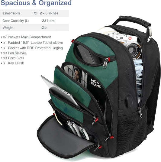 Boavan Laptop Backpack for men, 15.6 inch Laptop Bag with USB Port, Waterproof Travel Work Backpack Purse, Anti-Theft Teacher Nurse Doctor Casual Bookbags Office Business backpack,Deep Juniper Black