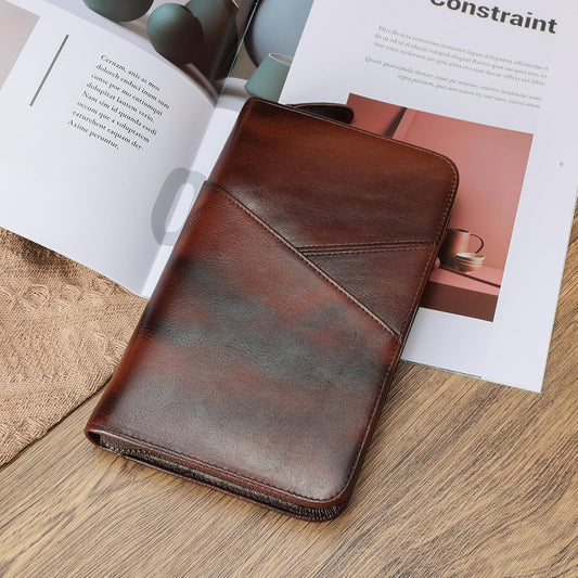 Polare Full Grain Leather Passport Holder With YKK Zipper RFID Blocking Travel Document Organizer Ticket Holder Cover Case Holds 2 Passports (Coffee)