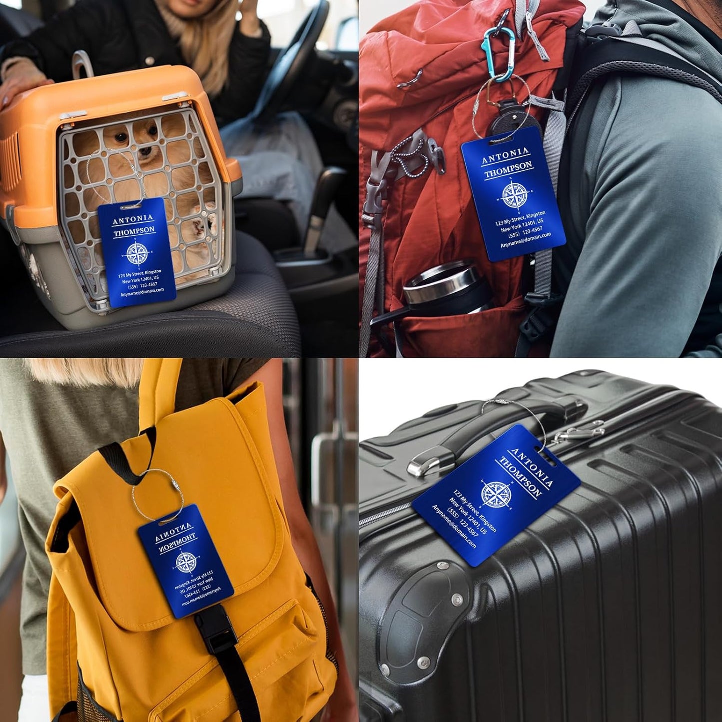 Personalized Luggage Tags for Suitcases (2/4/6/8 Pack) - Custom Engraved Metal Travel Tag, Customizable Pattern/Name/Text for Bags Backpacks Suitcases