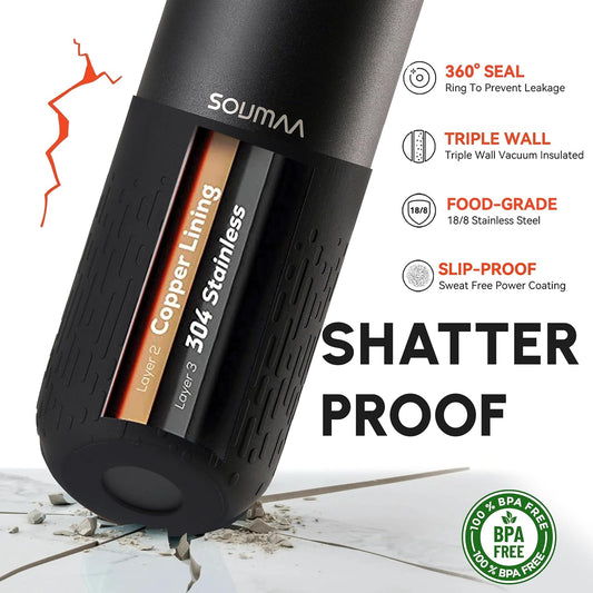 Insulated Stainless Steel Water Bottles with Straw, Wall Vacuum Insulated Water Bottle with Straw for Gym Traveling Camping Hiking Outdoor Activity(2 Cleaning Brushes+1 Carabiner, 26 oz Black)