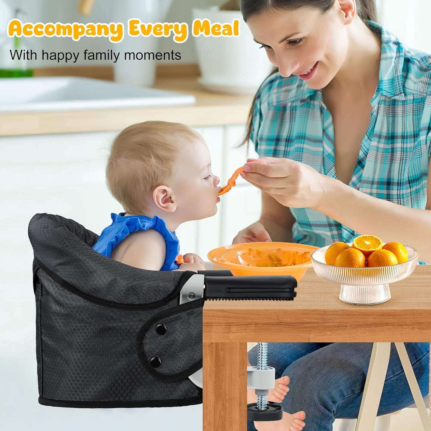 Hook On Chair, Safe and High Load Design, Fold-Flat Storage and Tight Fixing Clip on Table High Chair, Removable Seat Cushion, Attach to Fast Table Chair (Black)