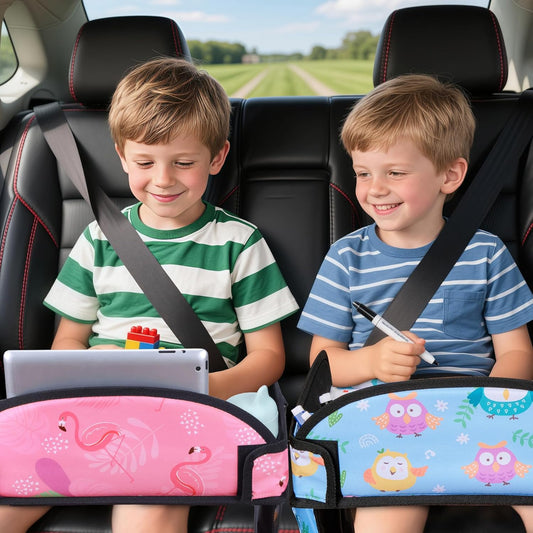 2PCS Kids Travel Tray, Car Seat Tray for kids Travel, Toddler Road Trip Essentials With Drawing Kit, Toddler Lap Desk Organizer for Car, Carseat Table for Airplane