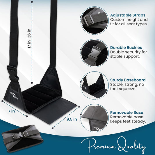 Airplane Foot Hammock | Foot Hammock for Plane Travel | Portable Foot Rest for Air Travel | Feet Rest for Airplane | Ergonomic Swing for Plane Leg Rest with Removeable Base | Travel Essentials