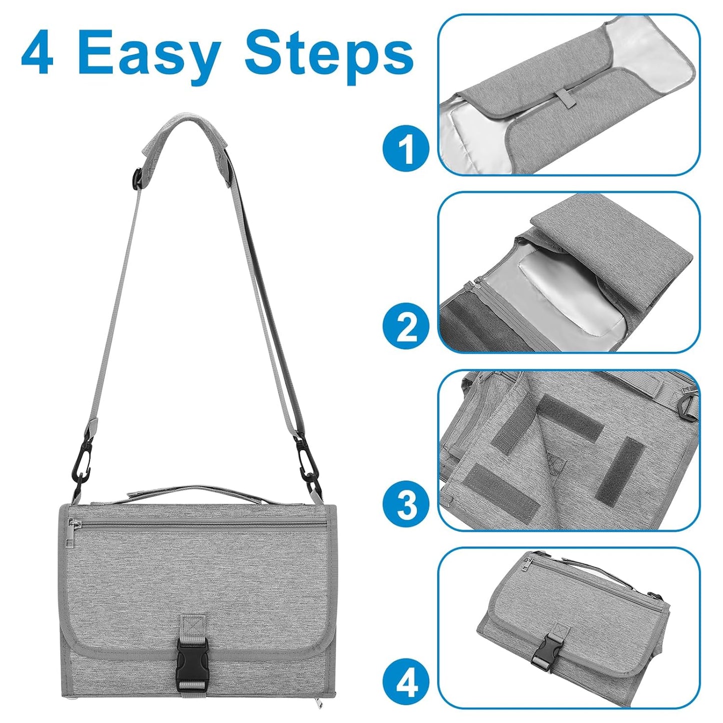 Accmor Portable Diaper Changing Pad, Waterproof Travel Baby Changing Mat, Newborn Essentials Baby Shower Gifts, Grey