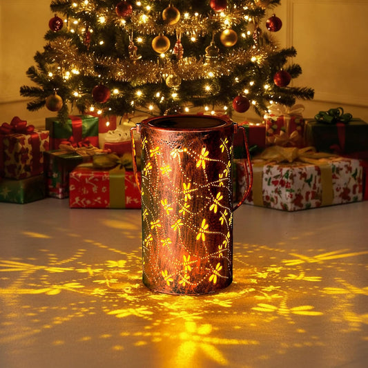Homemory Dragonflies Solar Lanterns Lights Outdoor Waterproof, Hollowed-Out Metal Decor Lantern, Gifts for Women, LED Solar Lights Metal Decoration Outside for Yard, Patio, Backyard, Porch, Lawn