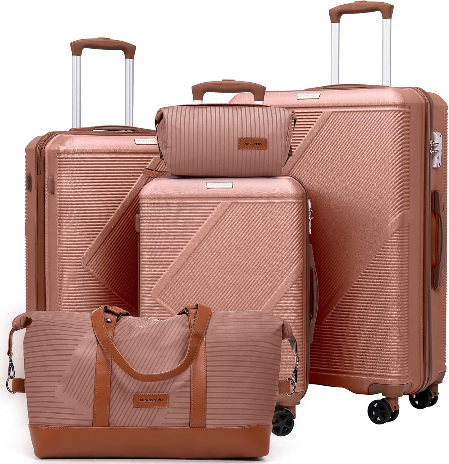 Luggage Sets 5 Piece, Suitcases With Wheels, Lightweight Travel Luggage Set With TSA Lock, ABS Hardshell Carry On Suitcase Set, Pink