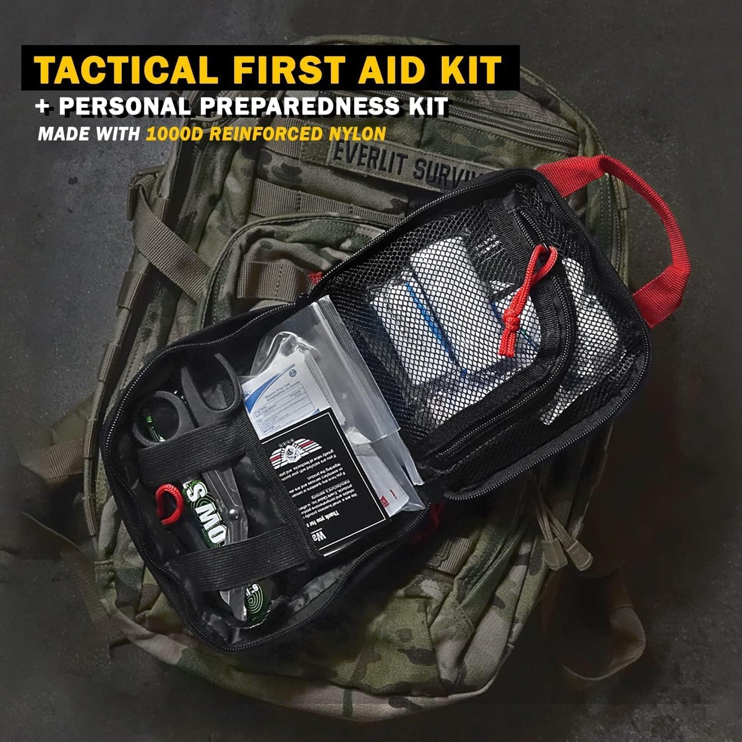 Everlit 180 Pieces Tactical First Aid Kit IFAK Molle EMT Pouch Outdoor Camping Emergency Kits for for Camping Boat Hunting Hiking Home Car Earthquake and Adventures Black