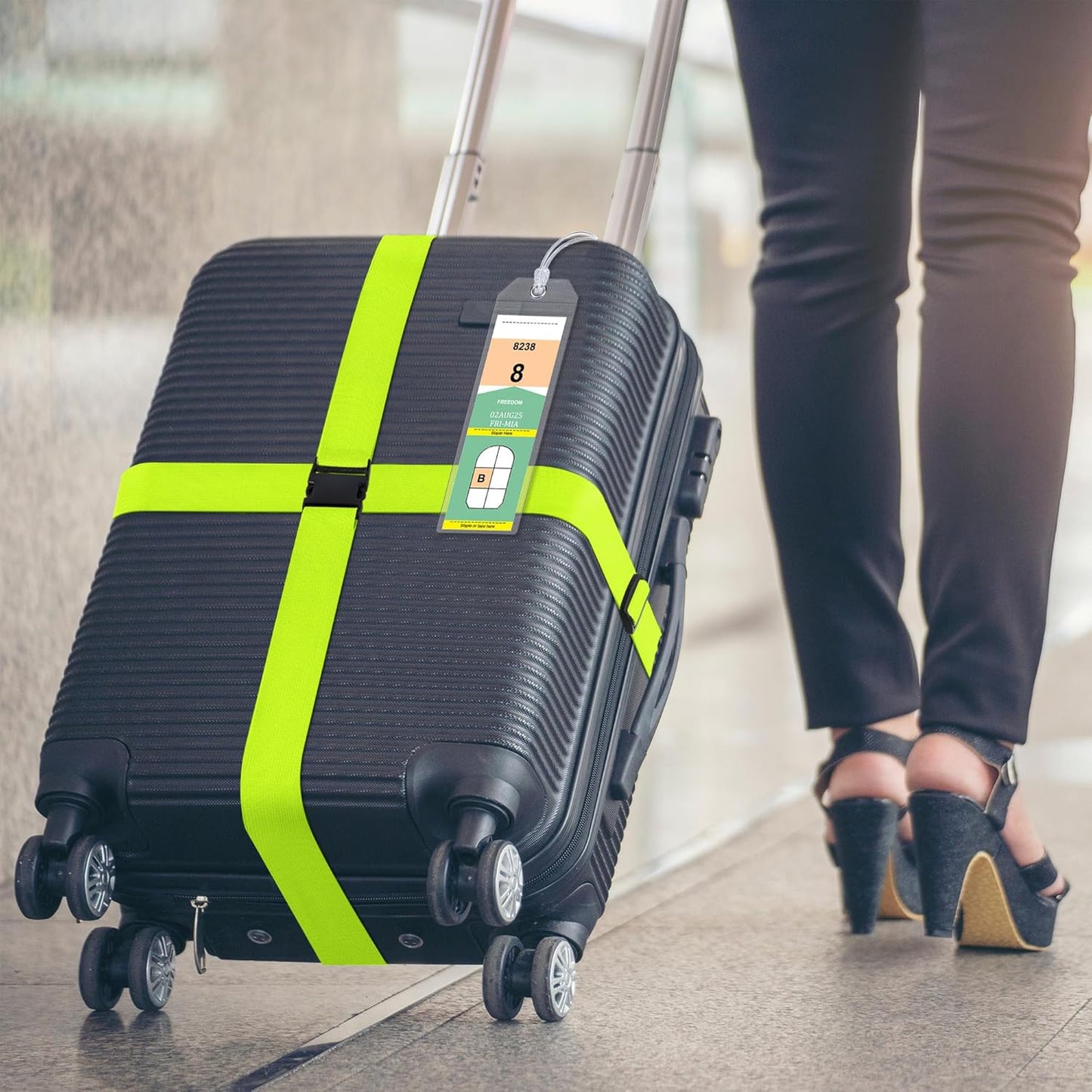 8 Pack Luggage Straps and Cruise Luggage Tags Set (4 Straps, 2 Wide, 2 Narrow Tags), Luggage Straps for Suitcases TSA Approved Suitcase Tags, Green