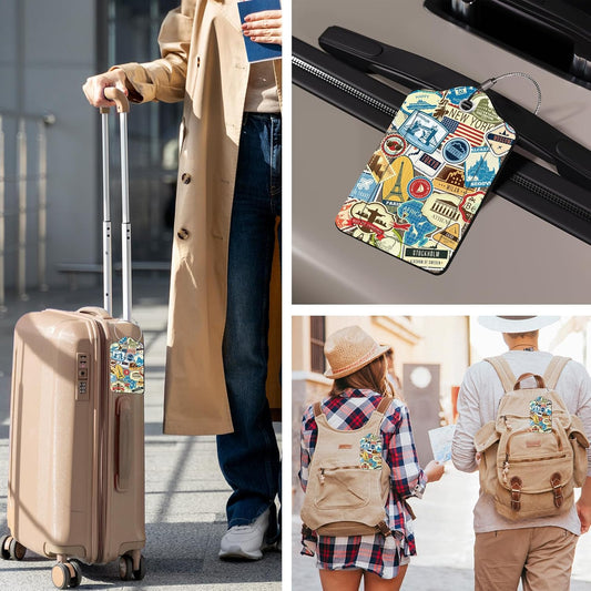 2 Pcs Leather Luggage Tags for Suitcases, Funny Suitcase Tags for Luggage, Privacy Cover ID Label with Stainless Steel Loop & Address Card, Travel Bag Suitcase Tags for Luggage Accessories Women Men