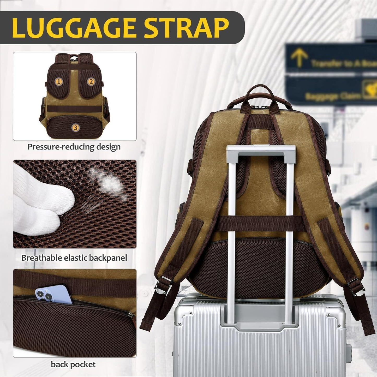 Travel Laptop Backpack 17.3 inch XL Computer Backpack for Men Waxed Canvas College Daypack Business Backpack Brown