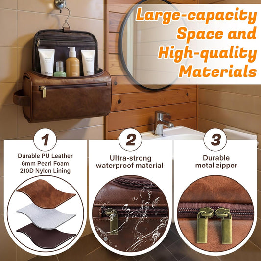 3-in-1 unisex PU toiletry bag: laser engraving & detachable waterproof section. Great personalized gifts (groomsmen, Father's Day, birthdays) — ideal for travel, gym, camping.