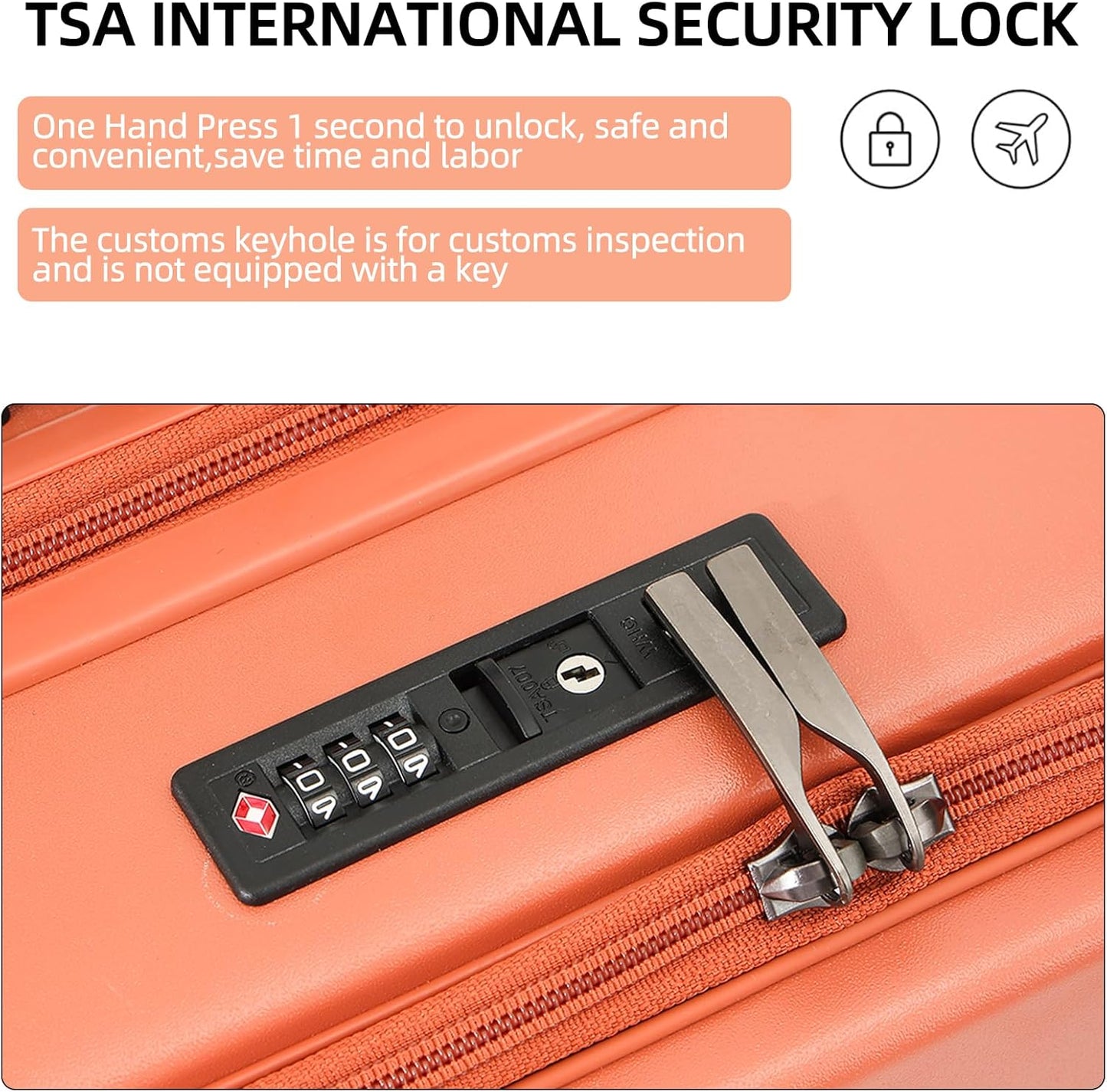 Carry On Luggage, 20Inch Top Opening Airline Approved ABS+PC Hard Shell Suitcases with Silent Wheels, TSA Lock,Front Pocket and Wet-dry Separated Six-piece Set (AD Orange, 20 Inch)