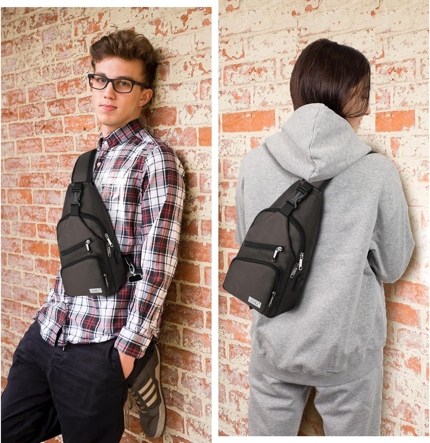 AMJ Crossbody Sling Bag Men Women, Casual Shoulder Backpack, Chest Daypack Satchel for Hiking Travel