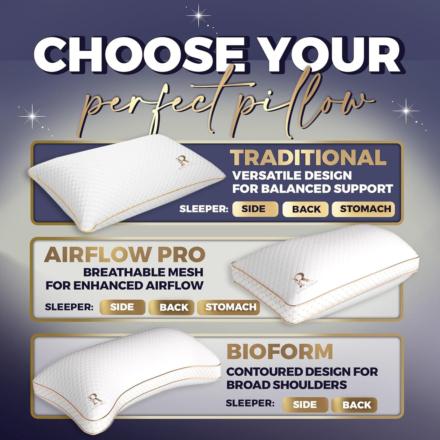 Royal Therapy King Memory Foam Pillows 4-Pack - Shredded Memory Foam Pillow for All Sleep Positions - Medium Firm Pillow with Adjustable, Bamboo-Derived Rayon Cover, CertiPUR-US, Oeko-TEX Certified