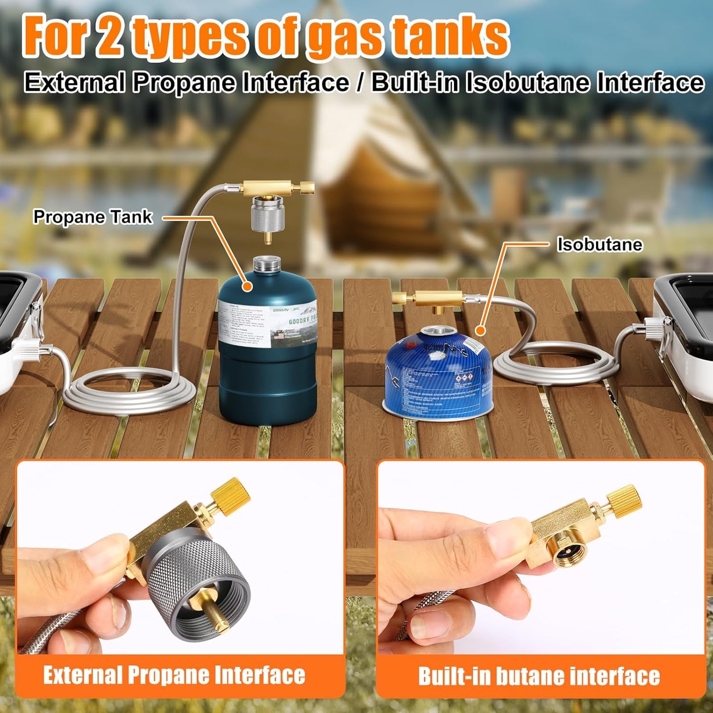 Hisencn Portable Camping Stove, 2 Burner Foldable Camp Stove, 20000 BTU Folding Gas Stove, Portable Propane Stove with Carry Bag, Adjustable Burners & Piezo Ignition, Includes Frying Pan, Kettle, Pot