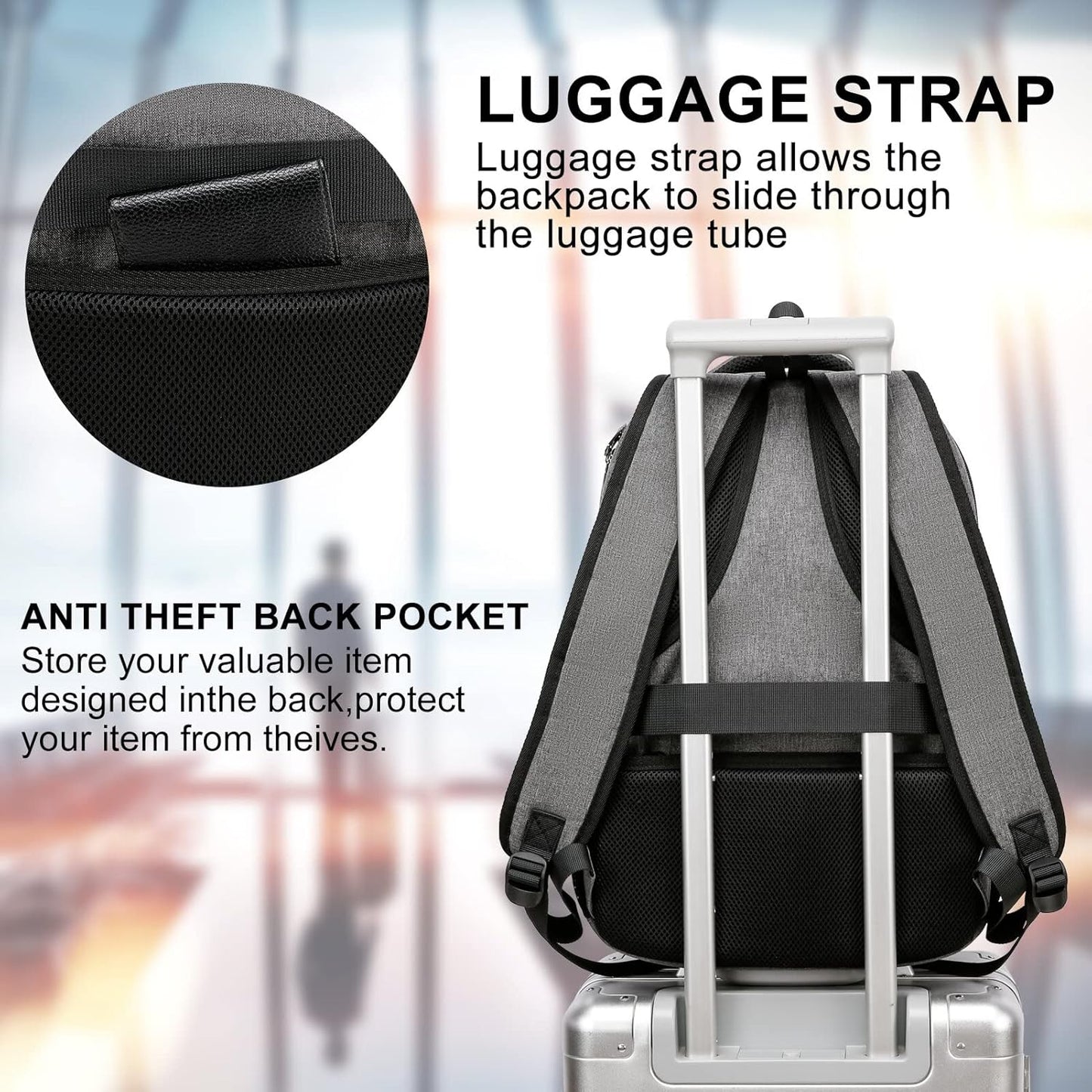 School Backpack for College Students & Teens - 15.6 Inch Laptop Backpack with USB Charging Port, Ergonomic Shoulder Straps, Water Resistant Travel Bookbag for Men, Women - Grey